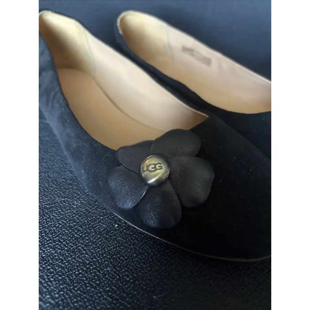 Ugg Women’s Black Suede Ballet Floral Flats Size 7.5